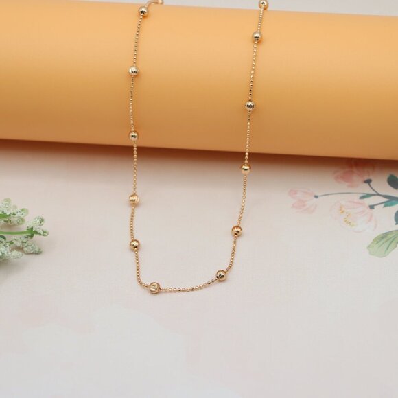 "Beaded Ball Chain Rose Gold Necklace, XPNL0184 - Picture 7 of 13